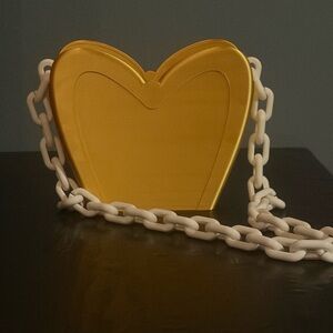 Gold Heart-Shaped Bag with White Chain